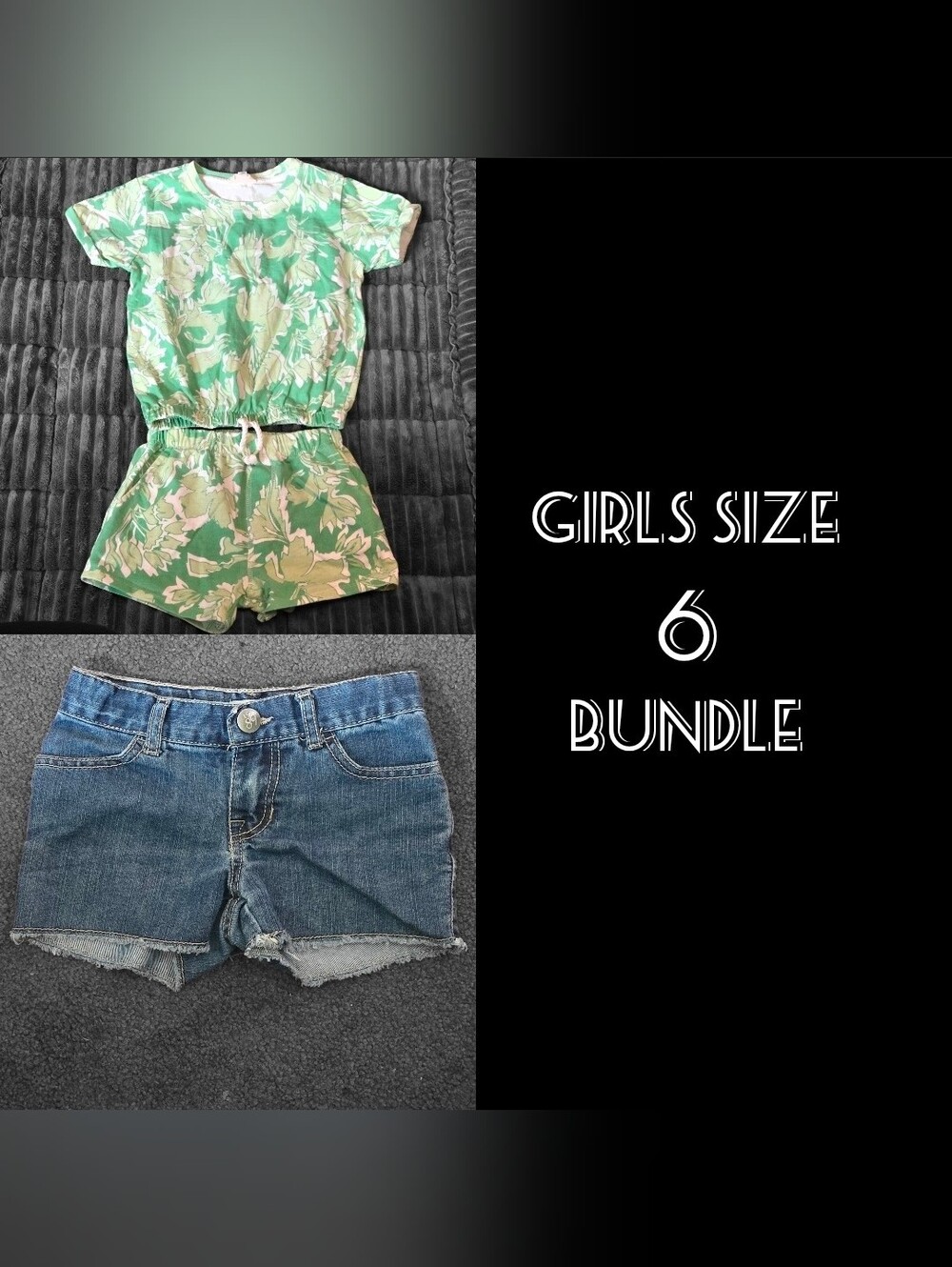 Girls size 6 bundle Light Green Floral Shirt And Short Set & jean shorts